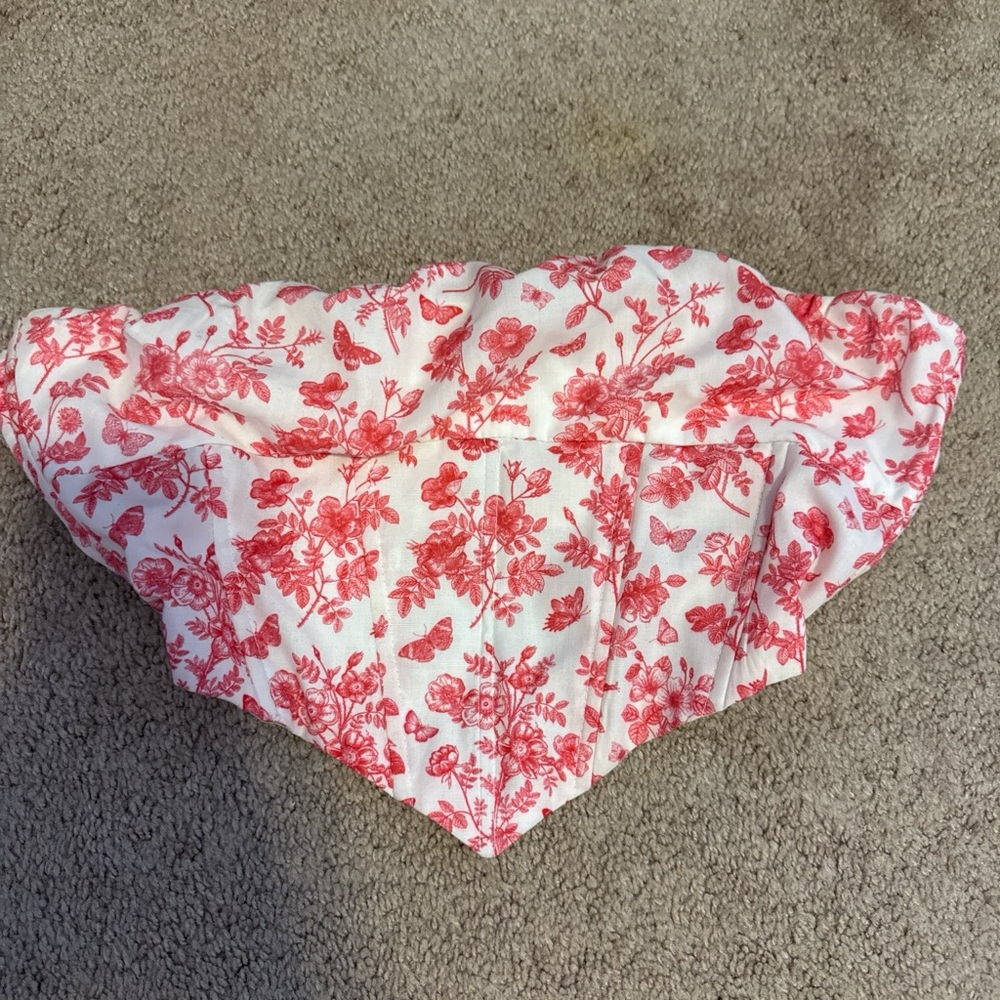 White Bandeau Top with Red Floral Print